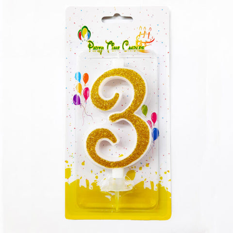 Gold Glittery Number Candle, Birthday Candle 0-9