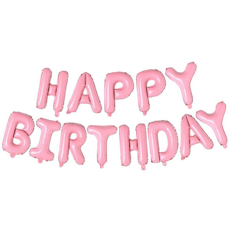 Air-Filled 16″ Happy Birthday Foil Balloon Banner Set – Pastel Pink